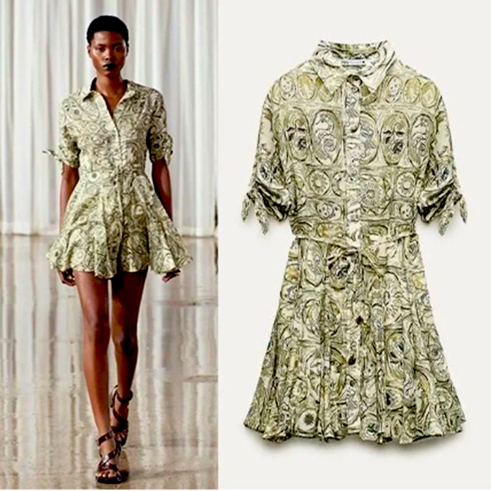 ZARA Stunning Bloggers Fav ZW Collection Mini Printed Dress in fabulous Green🔥🔥🔥